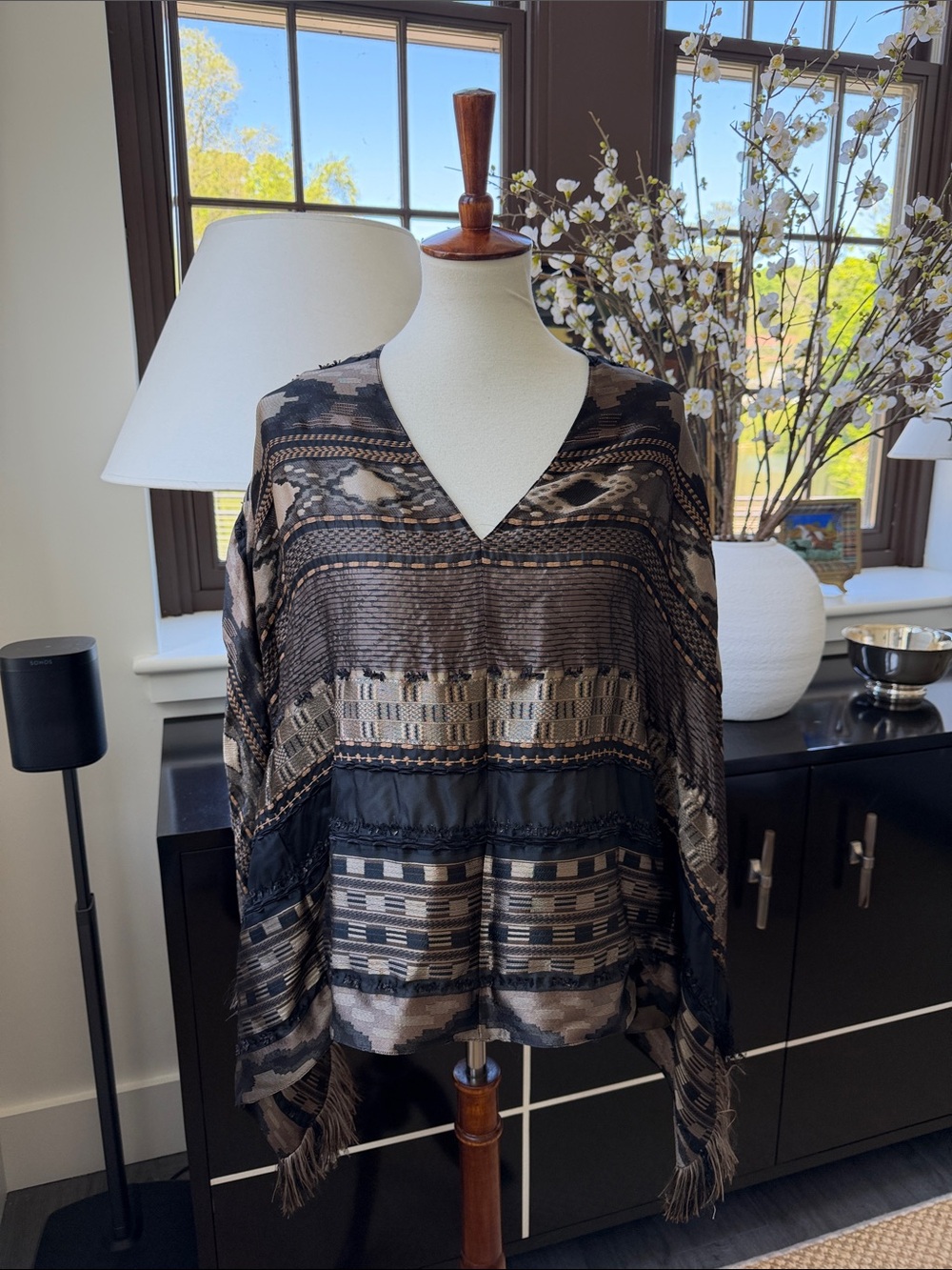 Ralph Lauren Black and Brown Patterned ‘Poncho’ Top Size 4